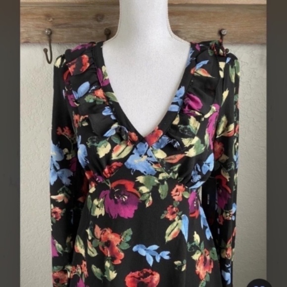 Lulus Beloved Blooms Black Floral Print Long Sleeve Midi Dress Size Small NEW - Picture 4 of 5
